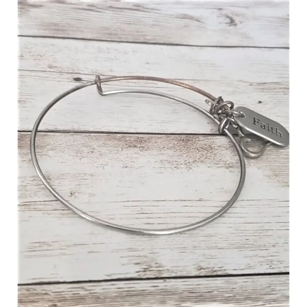 Silver Tone Faith Adjustable Bracelet / Bangle - Tarnished